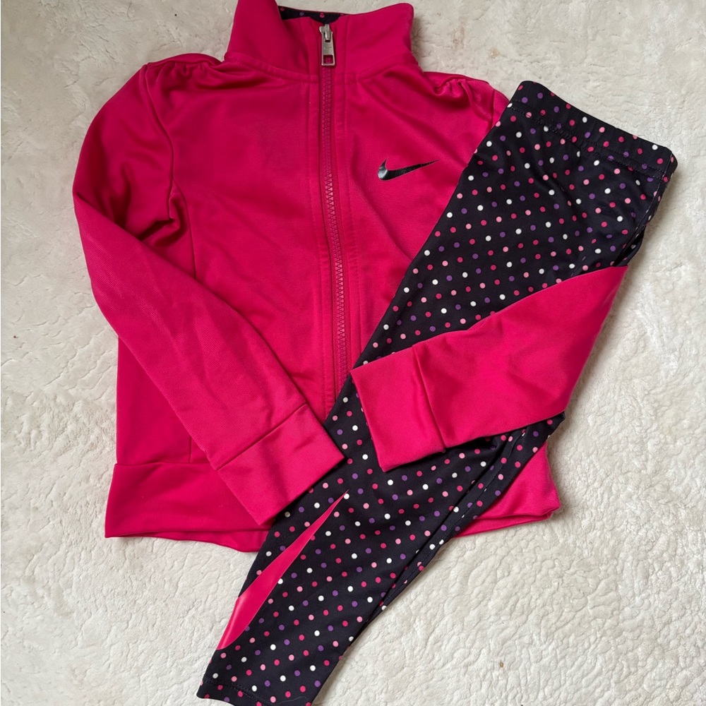 Nike Fuchsia Jacket and Black Polka Dot Leggings
